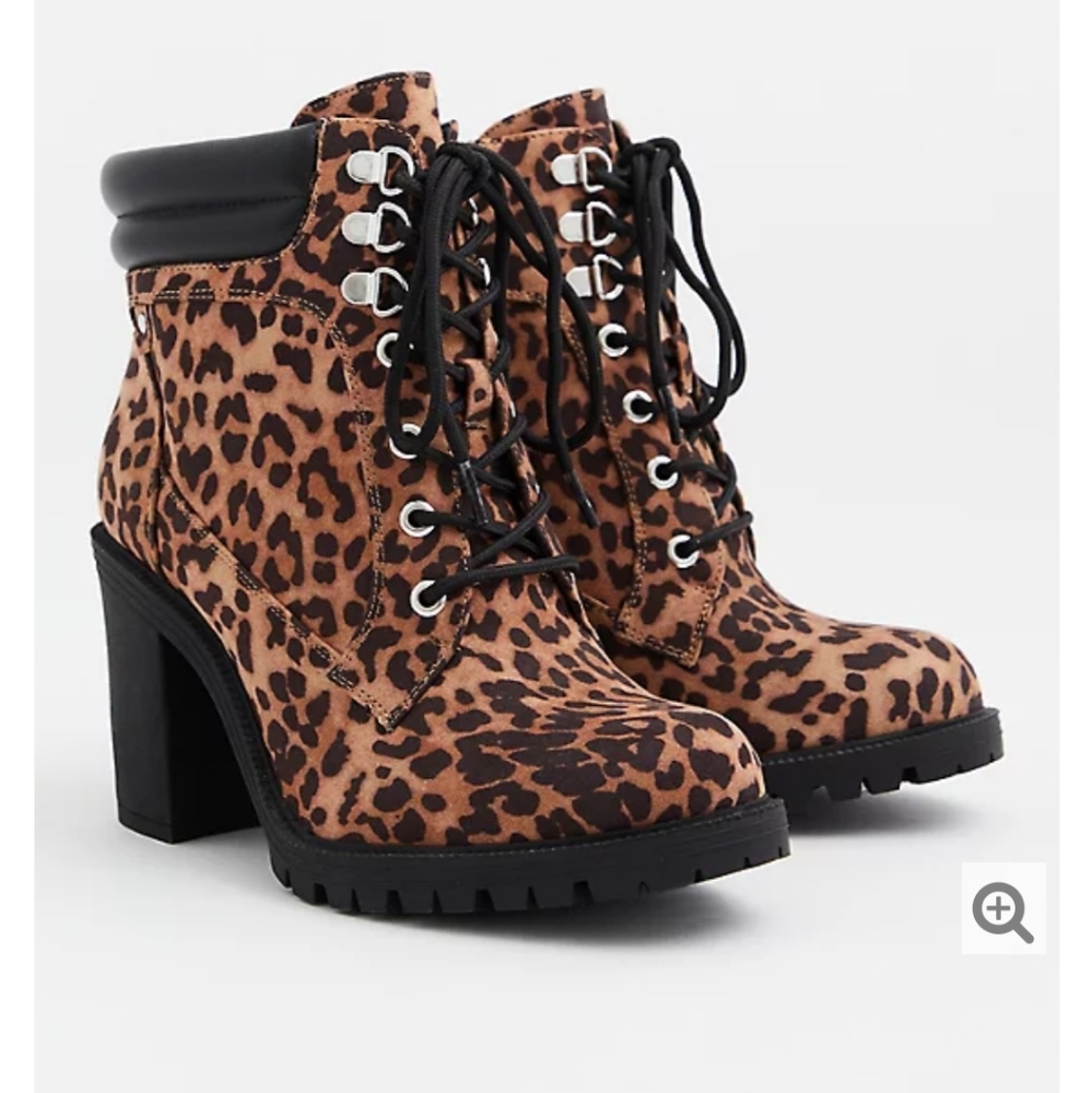 LEOPARD FAUX SUEDE LACE-UP HIKER BOOT (WW)